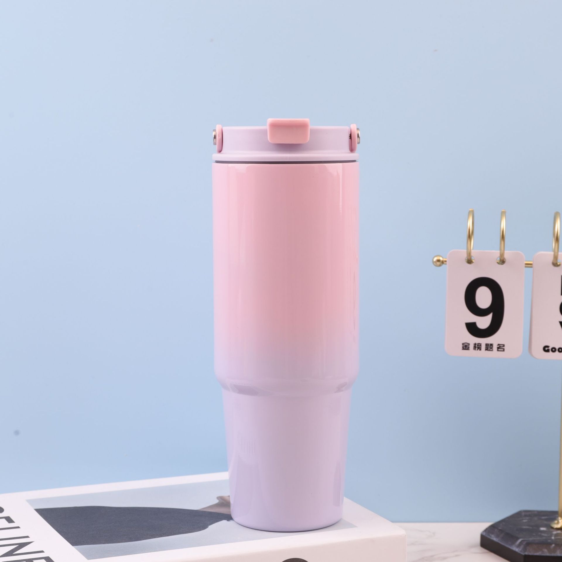 Taza termo portátil de acero inoxidable con color degradado transfronterizo caliente de 30oz, taza de agua para automóvil con pajita portátil al aire libre de gran capacidad