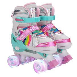 双排儿童溜冰鞋闪光PU轮轮滑鞋跨境爆款寒冰鞋可制定工厂大量备货