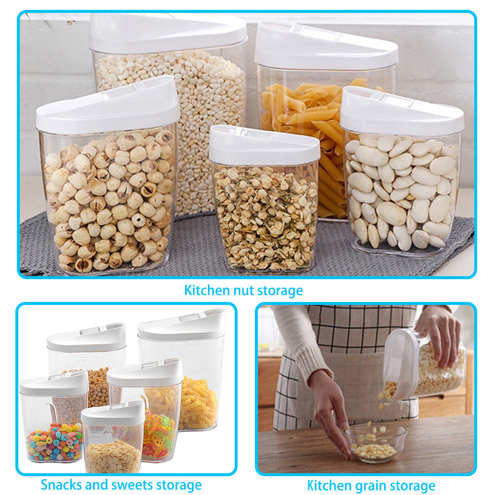BPAFree Tarro sellado de plástico Juego de 5 piezas Tarro de granos diversos Bocadillos Tarro de café de nueces Caja de almacenamiento de cocina transparente para el hogar