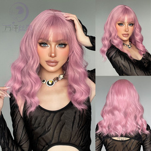 Foreign trade wig sourcing European and American women's wigs wigs pink water ripple short curly hair 14inch wig headgear