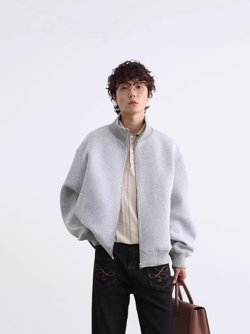 Korean Style Design Stand-Up Collar Cardigan Sweatshirt for Men and Women, New Spring and Autumn High-End Loose Casual Jacket