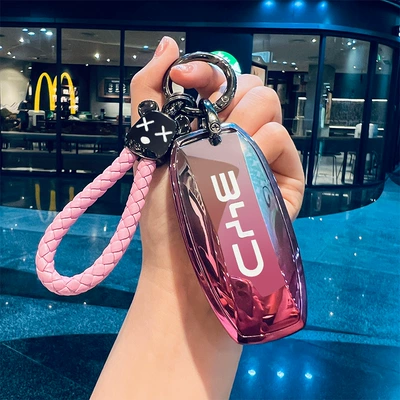 Key Cover Dolphin Han Qin L: Car key bag - type-a-gradient-pink-key-cover-bear-ring-braided-rope