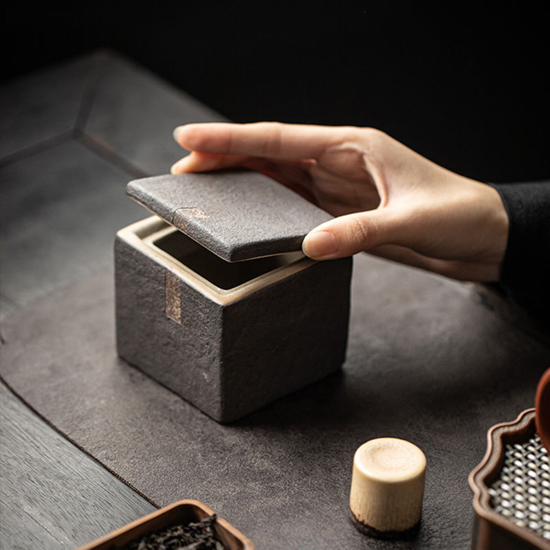 Rough Pot Tea Can, Unsealed Airing Tea Can, Square Tea Box, Ceramic Tea Can, Retro Tea Storage Can, Tea Storage Bin