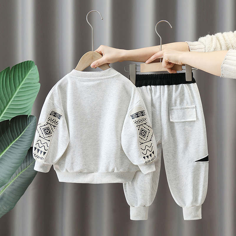 7625 traje de suéter negro para niños 2025 nuevo traje deportivo de dos piezas de primavera casual ropa para niños de moda