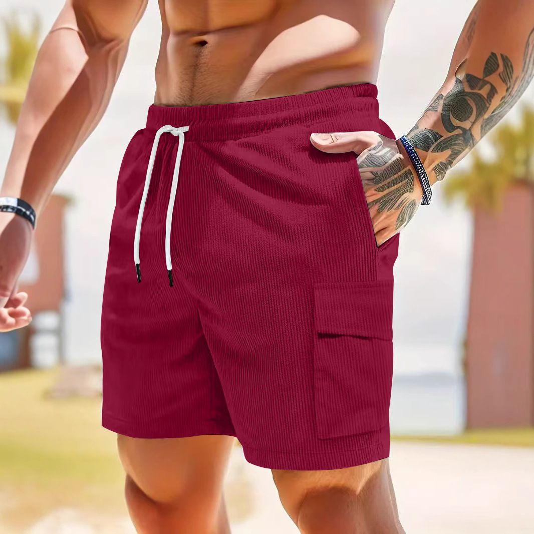 Pantalones cortos de ropa de trabajo para hombres transfronterizos nuevos pana de color sólido en verano pantalones cortos casuales de bolsillo múltiple para hombres simples