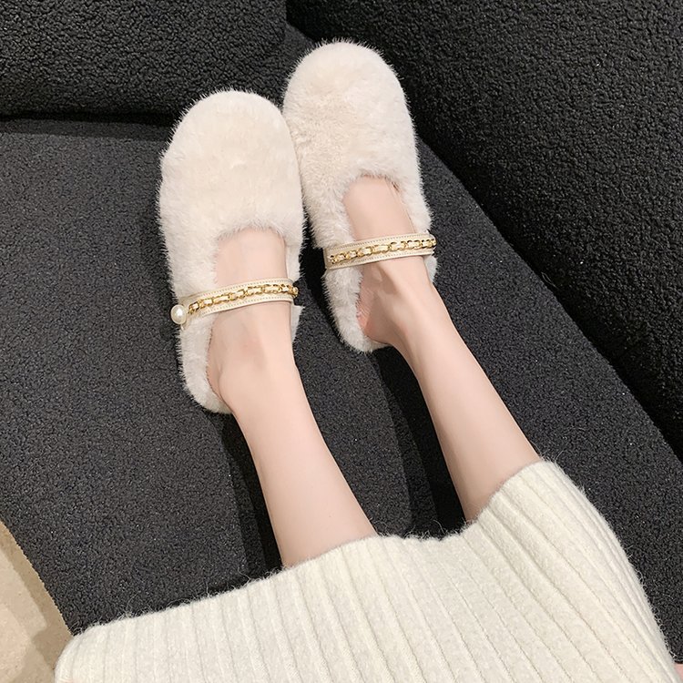 Pantofole in peluche da donna comode morbide bianche in cotone_voghion.com