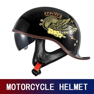 Motosiklet kaskı (dəbilqə) — AliExpress: men's retro motorcycle half helmet - 007-flywheel-with-black-plate-m