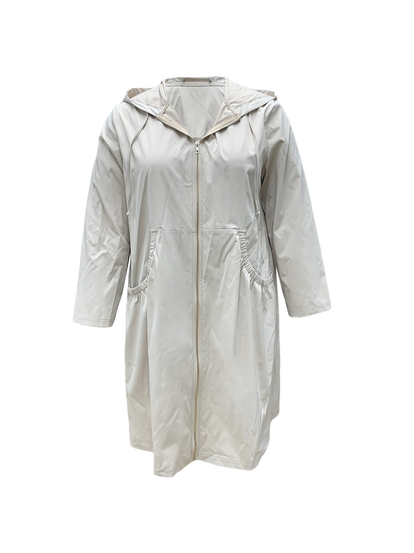 Women's Plus Size Casual Hooded Windbreaker Jacket Long Sleeve Lightweight Outerwear For Spring & Autumn_ecoleips.com