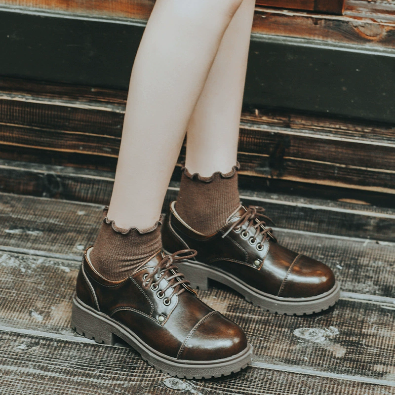 Красивые маленькие кожаные туфли на толстом каблуке в британском стиле на среднем каблуке 2023, новые винтажные японские туфли JK на шнуровке