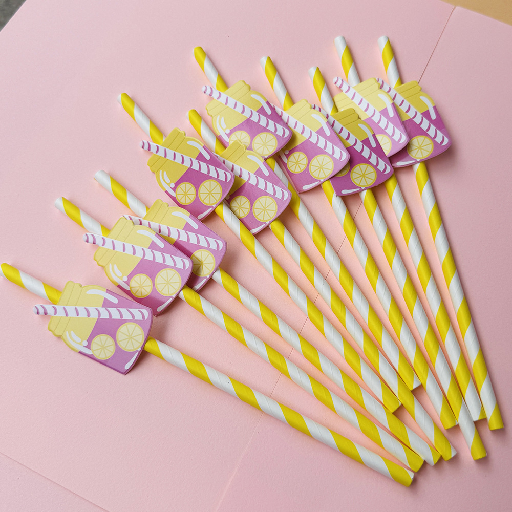 Suministros para fiestas transfronterizas Pajitas de limón de frutas creativas Pajitas de papel desechables Pajitas de bebidas de jugo Spot al por mayor