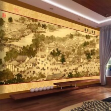 新中式清明上河图书房墙布酒店古典饭厅壁纸客厅沙发电视背景墙纸