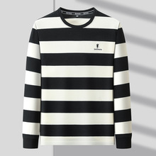 轻奢品牌t恤男保罗专柜正品长袖条纹圆领打底衫高端拼色针织卫衣i