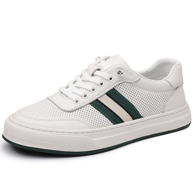 [Cuero de vaca de cabeza] cuero transpirable, zapatos deportivos casuales de suela suave de moda, huecos y cómodos