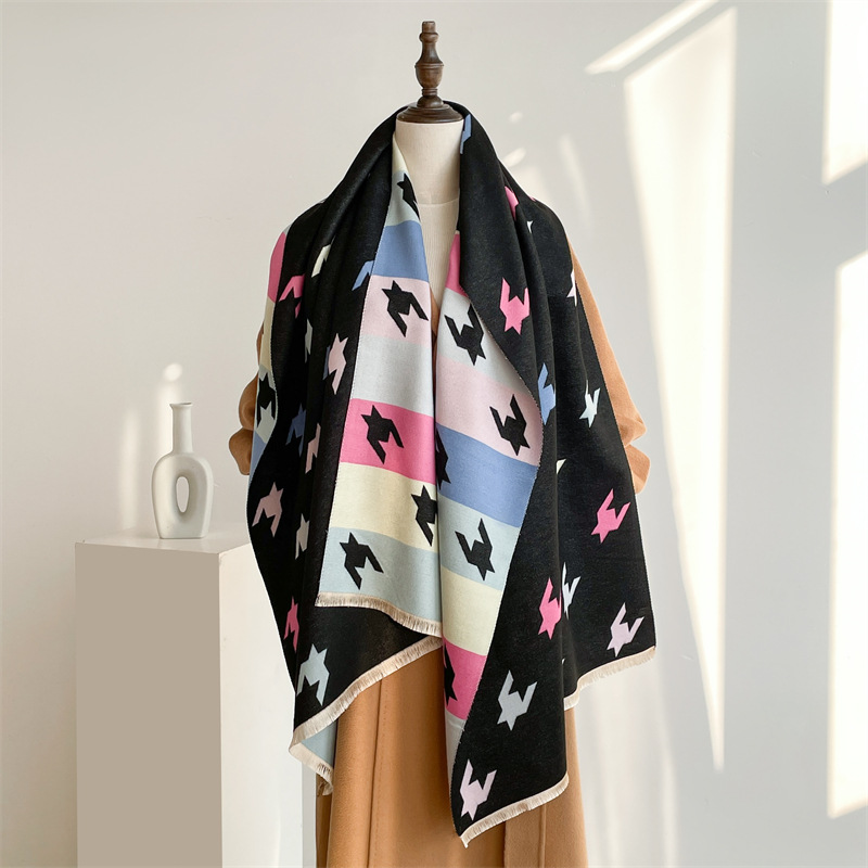 Winterwarm, modisch, hochwertig, Anti-Aging mit beidseitigem Druck und buntem Hahnentrittmuster in Kaschmir_voghion.com