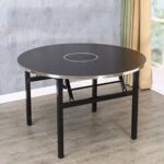 折叠火锅桌圆形桌子电磁炉一体餐桌夜市酒店大排档火锅桌面带转盘