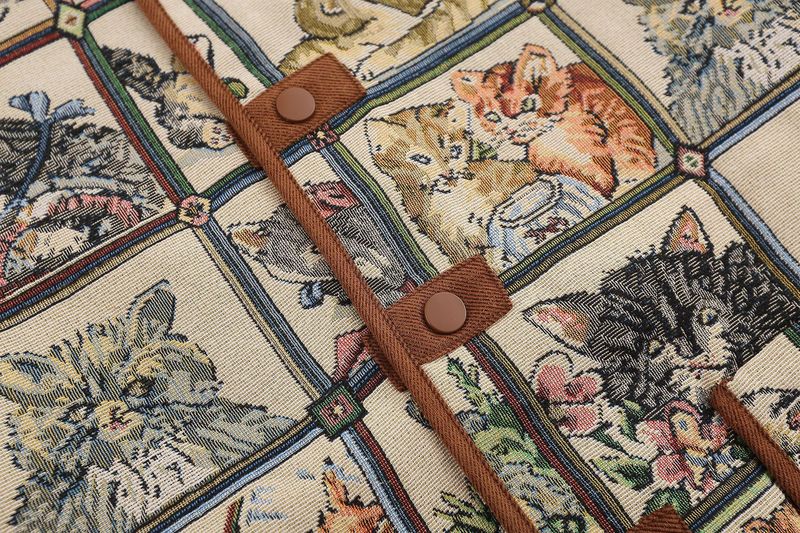 ファッションブランドのレトロな趣味の猫のジャカードの襟のジャケットの男性の秋の古着のデザイン感のゆったりした男女のコートの上着|undefined