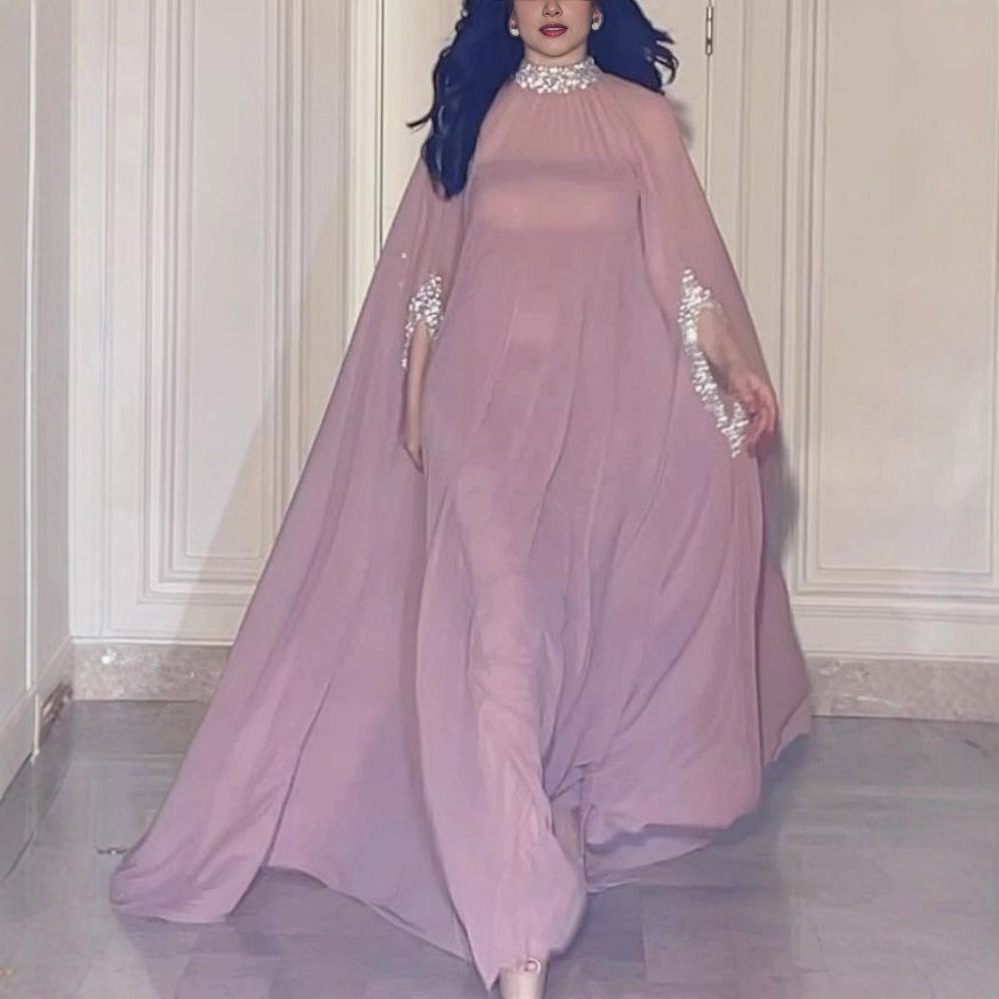 2023 Spring/Summer New European and American Style Elegant Sexy Cape Sequin Chiffon Evening Dress Two-Piece Set