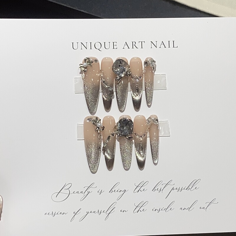 Purely Handmade Wearable Nails, Accessible Luxury and High-End Square Diamonds, Flashing Side Lights, French Cat-Eye Peach Black, Wearable Nail Patches Purely Handmade Wearable Nails, Accessible Luxury and High-End Square Diamonds, Flashing Side Lights, French Cat-Eye Peach Black, Wearable Nail Patches