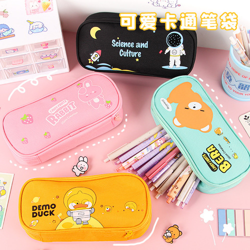 Creative student pencil bag with large capacity, cartoon cute stationery storage pencil bag, Oxford cloth multi-functional pencil case