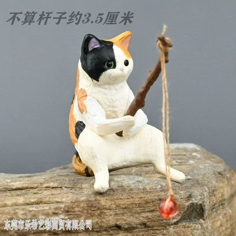 Kitten fishing ornament fish tank landscap meow fish fishing good weather casual cat fishing cat suspension decoration 4
