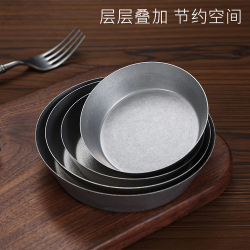 Korean retro style stainless steel kimchi dish snack plate old Japanese cold dish commercial sauce dish condiment dish