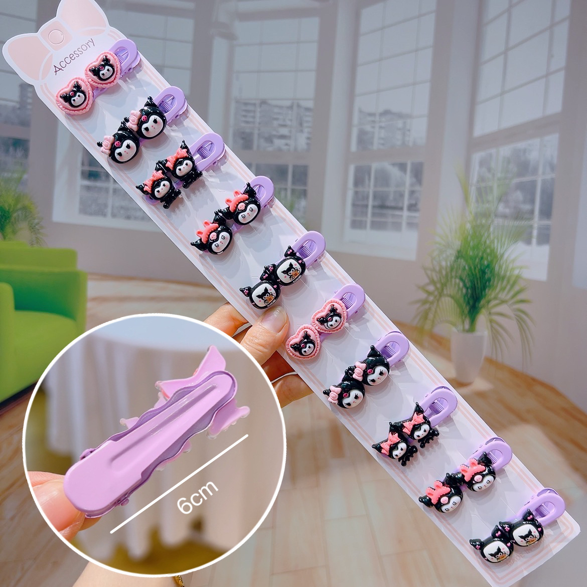 35# Black Resin TV Kuromi Hollow Hairpin Hairpin, 10 pieces minimum, card included (occasionally, individual patterns may be mismatched)