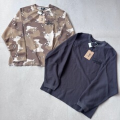 クロスボーダー高品STU迷彩ワッフルゆったりカップルレトロ工装丸首パーカー長袖tシャツボトムシャツ