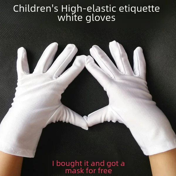 Children's White Gloves Elastic Thin Kindergarten Primary School Students Performance Flag Raising Dance Performance Etiquette Gloves Spandex Gloves