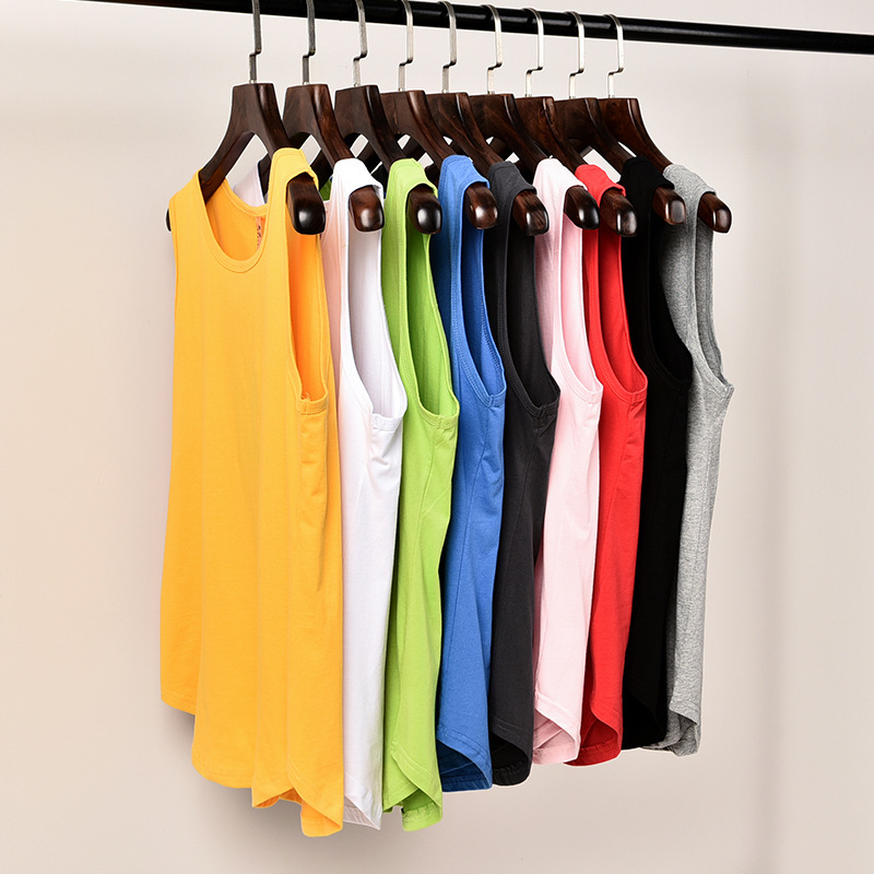Combed Cotton Solid Color Sleeveless T-Shirt for Men, Sports Sweat-Absorbent Mid-Length Running Basketball Loose Versatile Breathable Tank Top for Men