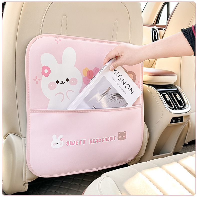 Car seat back anti-kick pad leather easy-to-clean car anti-dirty protection pad cute bear rabbit universal car anti-wear pad
