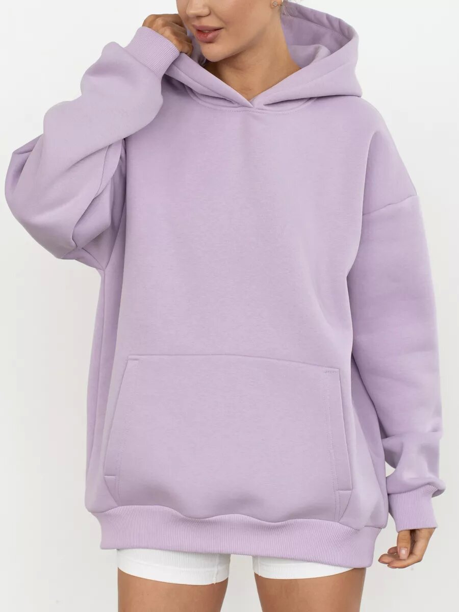 Women's Oversized Hooded Sweatshirt With Pockets And Long Sleeves_voghion.com