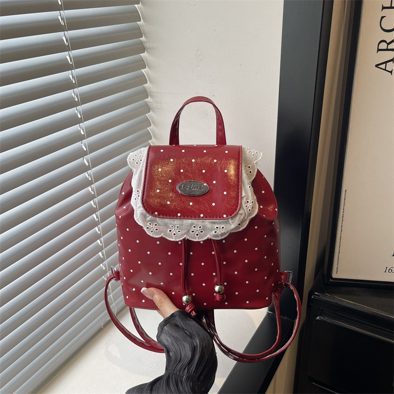 2026 verano nueva mochila de encaje de dama dulce coreana punto de onda ocio retro mochila pequeña