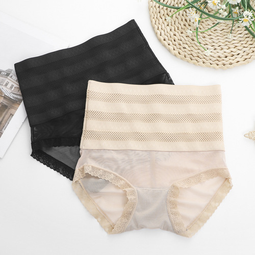 New lace edge butt lifting panties waistband postpartum slim fit tummy control pants mesh breathable high waist women's briefs