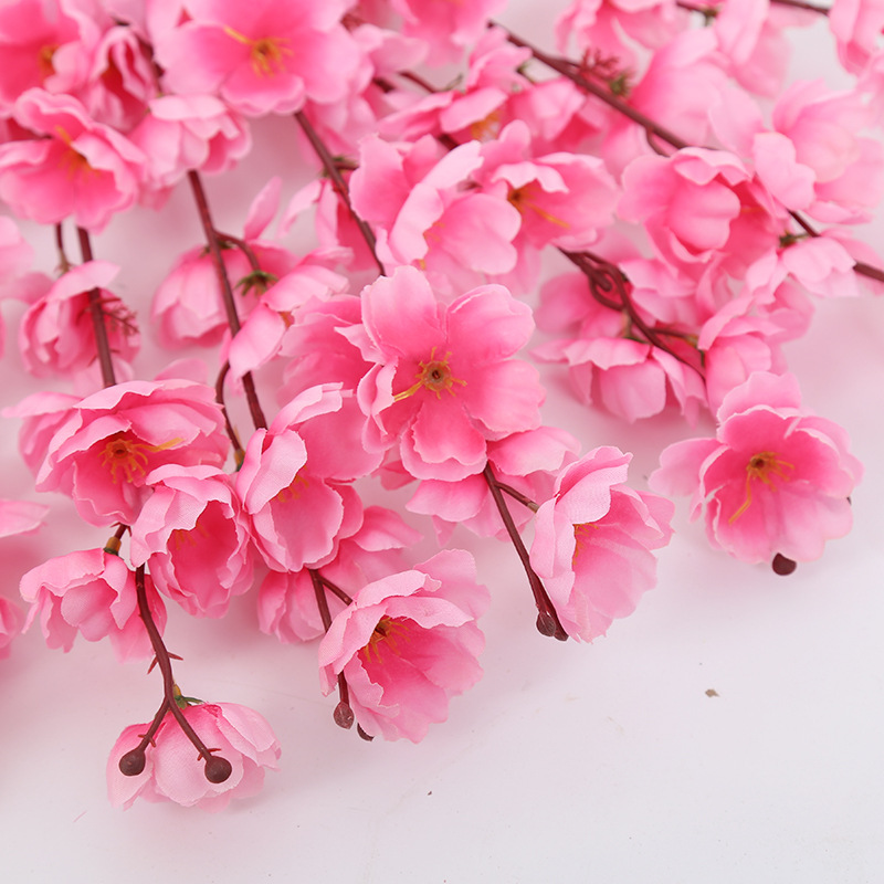 Simulated peach blossom branch, artificial flower, plastic flower, single dried flower, wedding indoor living room ornaments, decorative tree, floor-standing cherry blossom branch