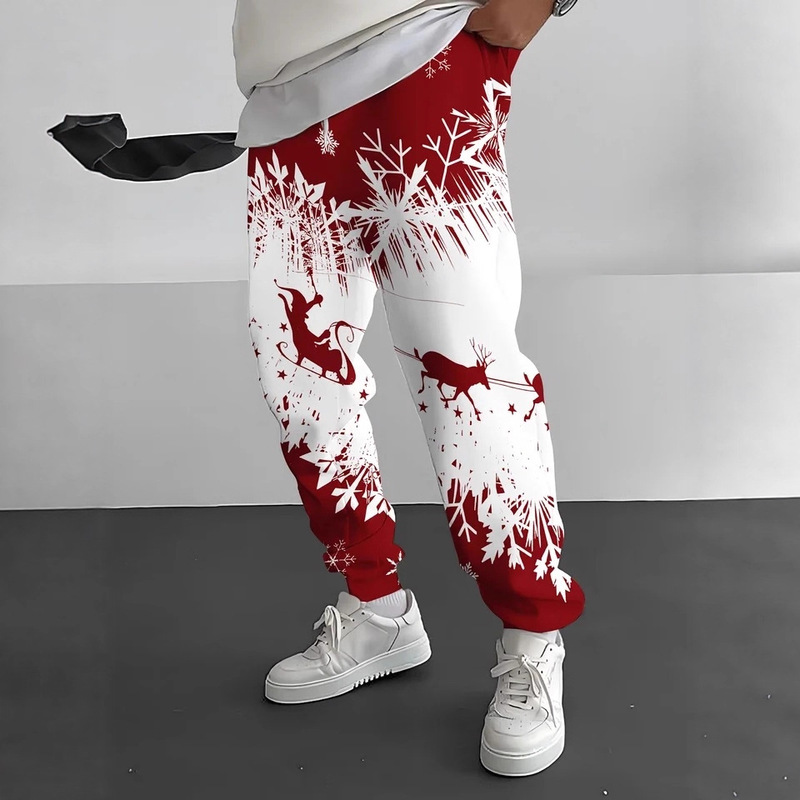 Cross-Border New Casual Pants with 3D Printed Santa Claus, Reindeer and Tree Prints, Loose-Fitting Sweatpants for Men