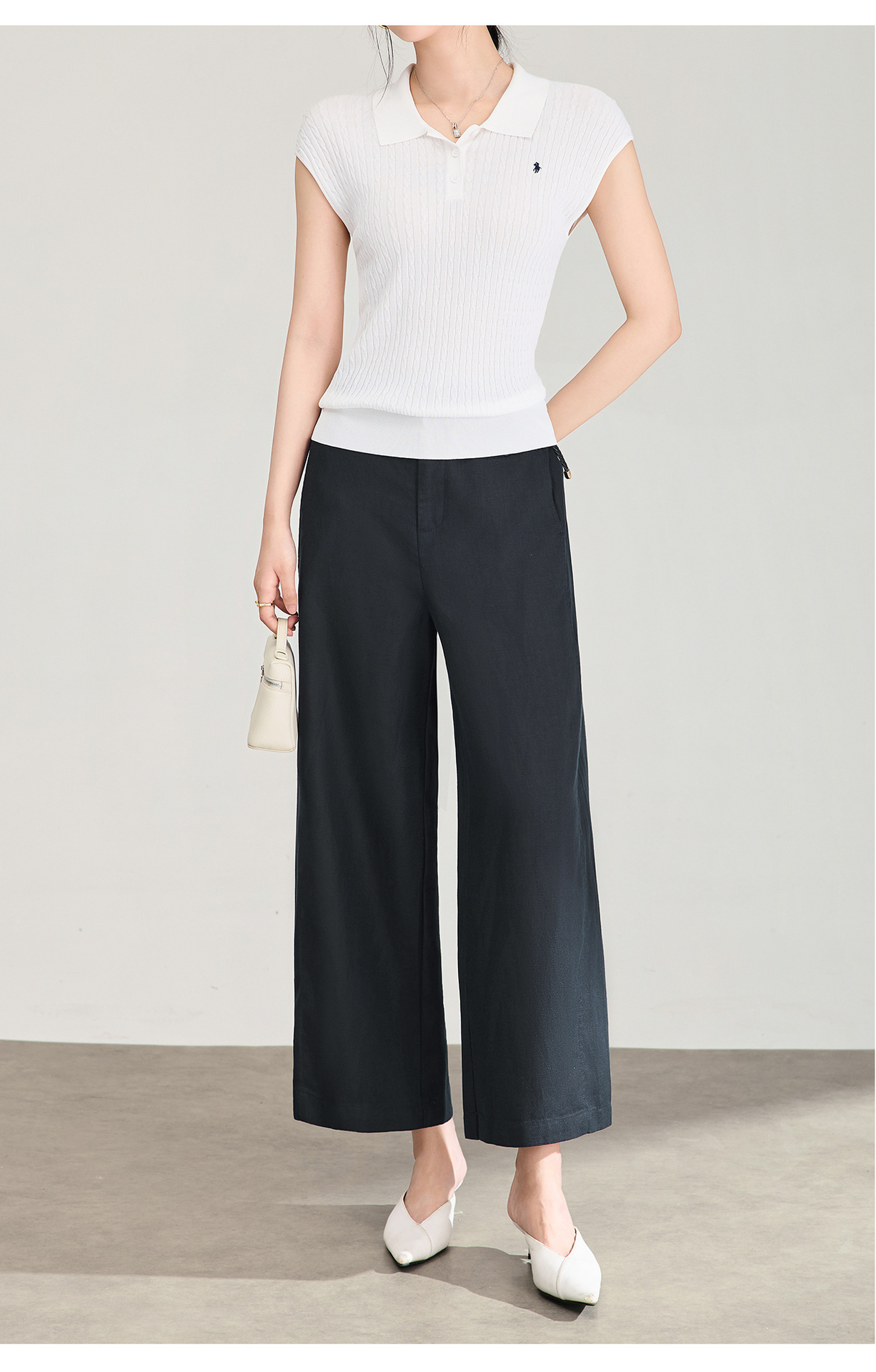 Quần culottes nữ ống rộng dáng suông, cạp cao, chất liệu tencel linen thoáng mát, phù hợp mùa hè — Xanh lông mòng đen chi tiết 11