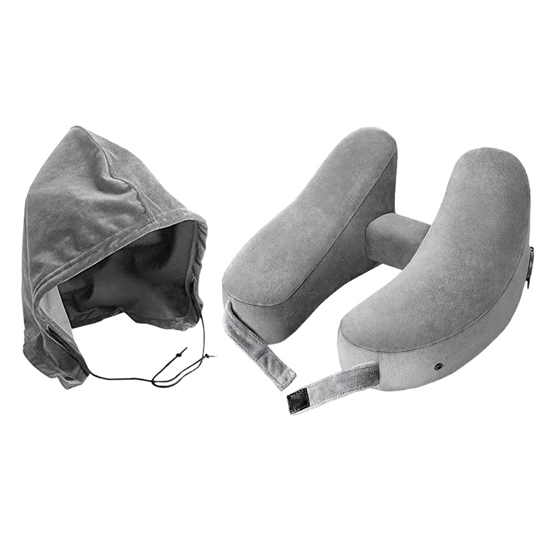 Cuello almohada de viaje en forma de U almohada inflable H con capucha siesta almohada coche al aire libre aviones de larga distancia cuello almohada al por mayor