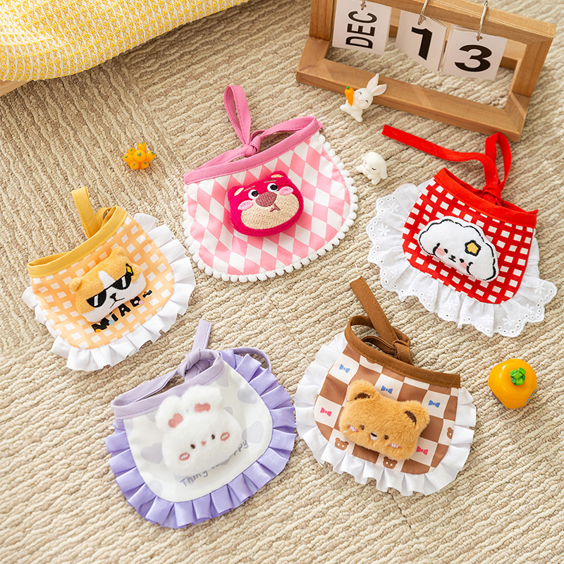 Nuevo gato rojo lindo dibujo animado conejo animal toalla saliva toalla triángulo perro toalla decoración bufón collar de mascota