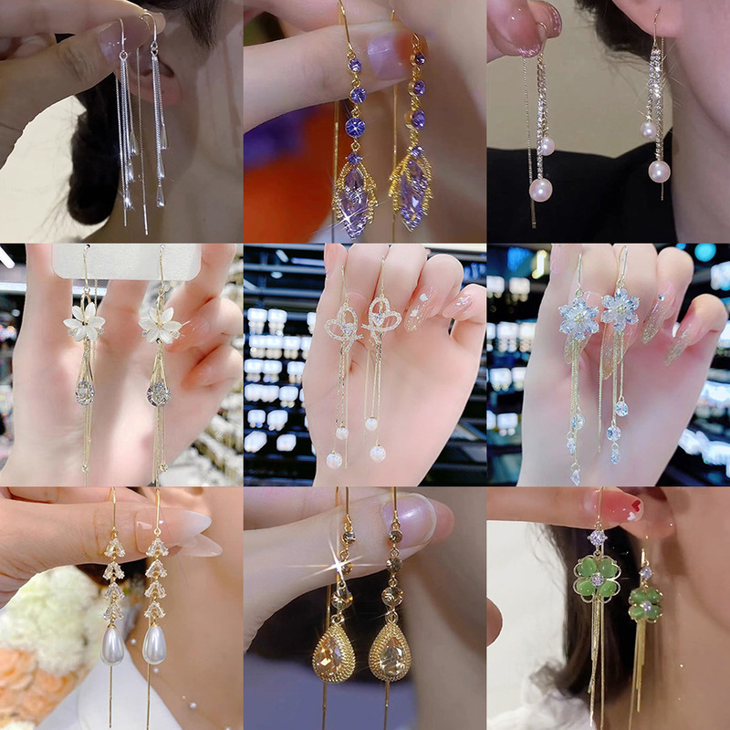 Elegant Long Water Drop Tassel Earrings for Women, 2025 New Trendy Earrings, Simple Snowflake Leaf Design, Face-Slimming Earrings