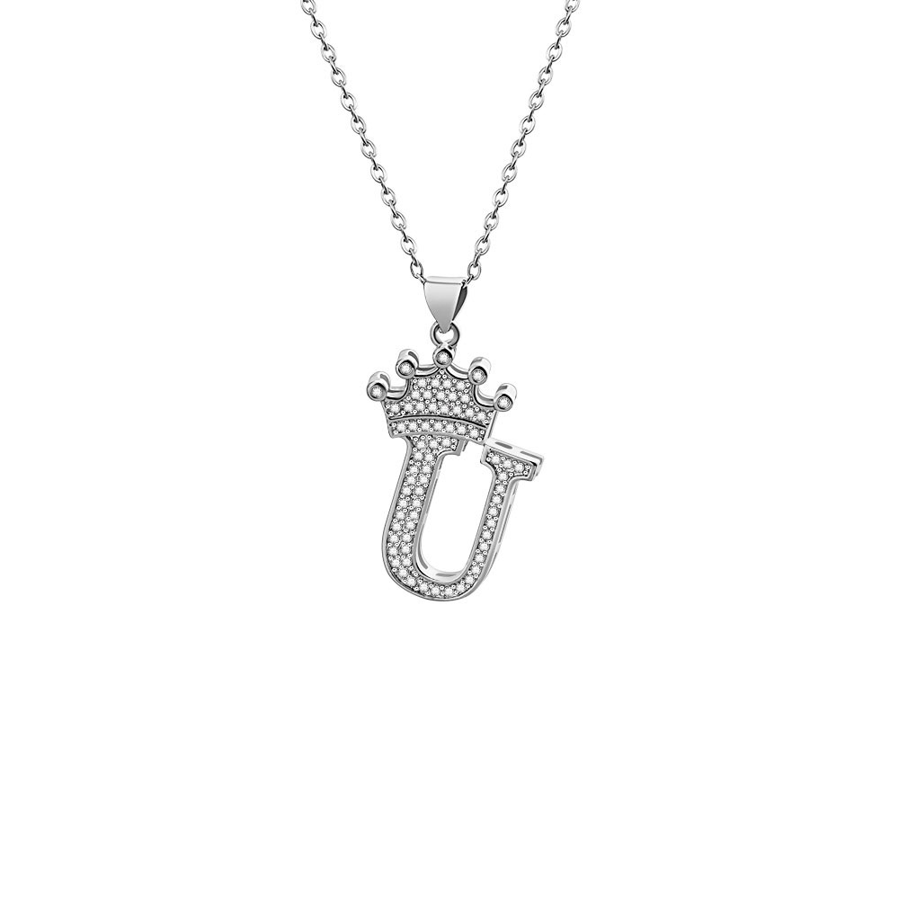 Stainless Steel Copper Simple Style Letter Crown Plating Inlay Zircon Pendant Necklace display picture 29