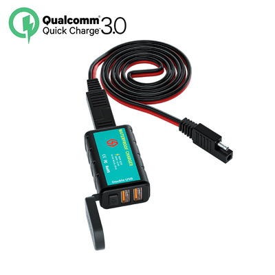 跨境摩托车SAE插头1m线转USB手机充电器12V双QC3.0方形充电器防水|ru