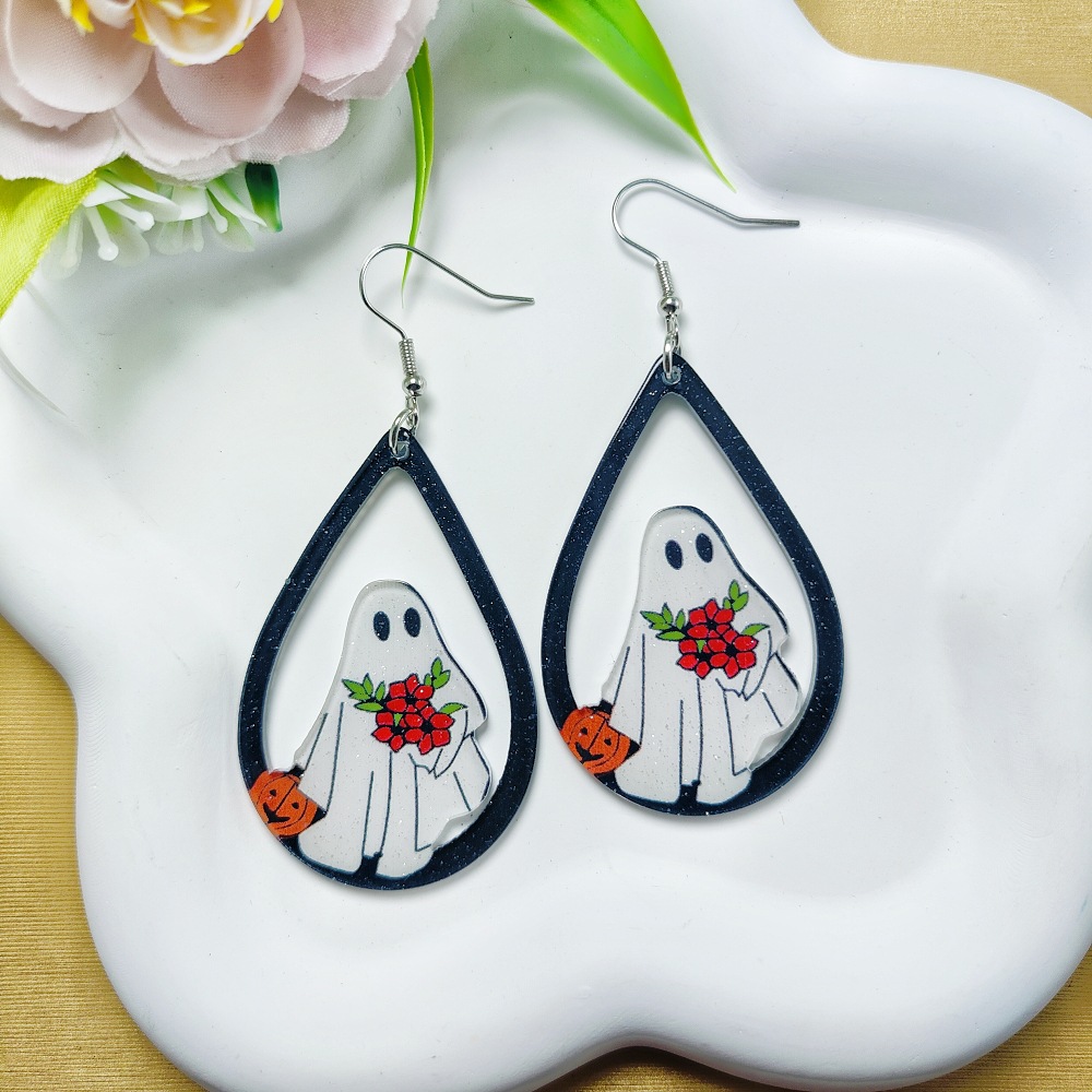 9g Weight Iron Ear Needle Material Drop Earrings Classification 1 Pair Quantity Holiday, Party Occasion Arylic Material Halloween Festival Floral, Bat Pattern Women's Gender Casual, Simple Style Style 1 Pair Halloween Casual Simple Style Floral Bat Arylic Drop Earrings 9