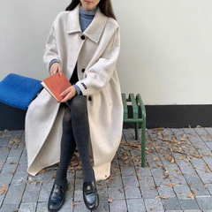 新款双面羊毛大衣女秋冬高级感赫本风长款宽松显瘦羊毛呢外套女