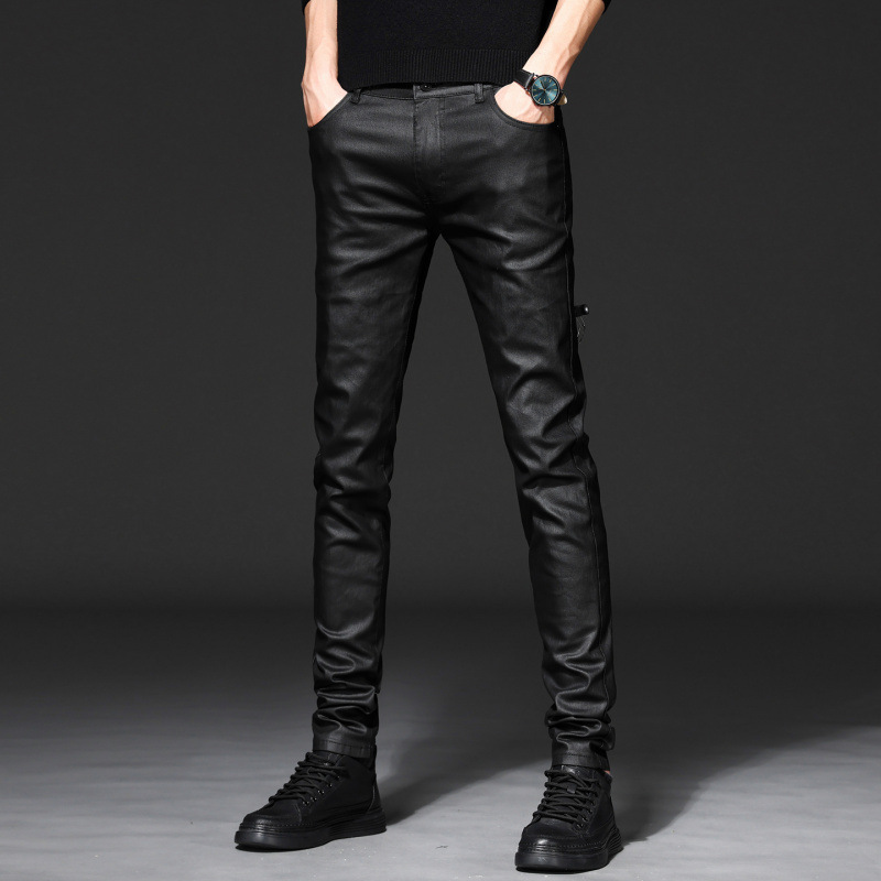 136V New Style Coated Glossy Stretch Skinny Jeans for Men, Korean Style Casual Men's Pants, Slim Fit Long Pants for Men 136V New Style Coated Glossy Stretch Skinny Jeans for Men, Korean Style Casual Men's Pants, Slim Fit Long Pants for Men