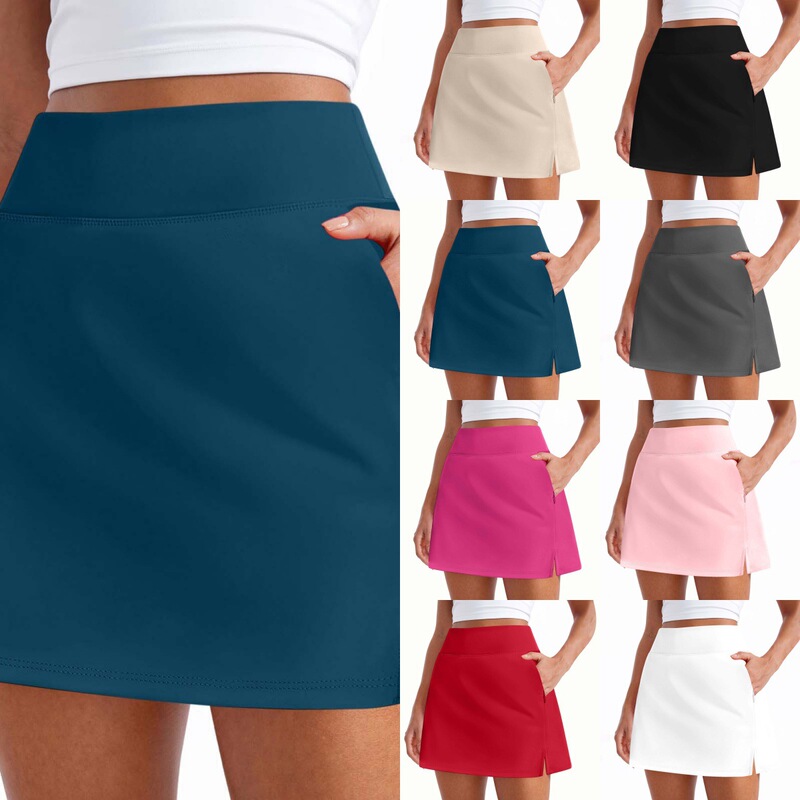 Cross-Border Women's Casual Short Skirt Sports Fitness Running Yoga Mesh Skirt with Built-In Pants on Both Sides