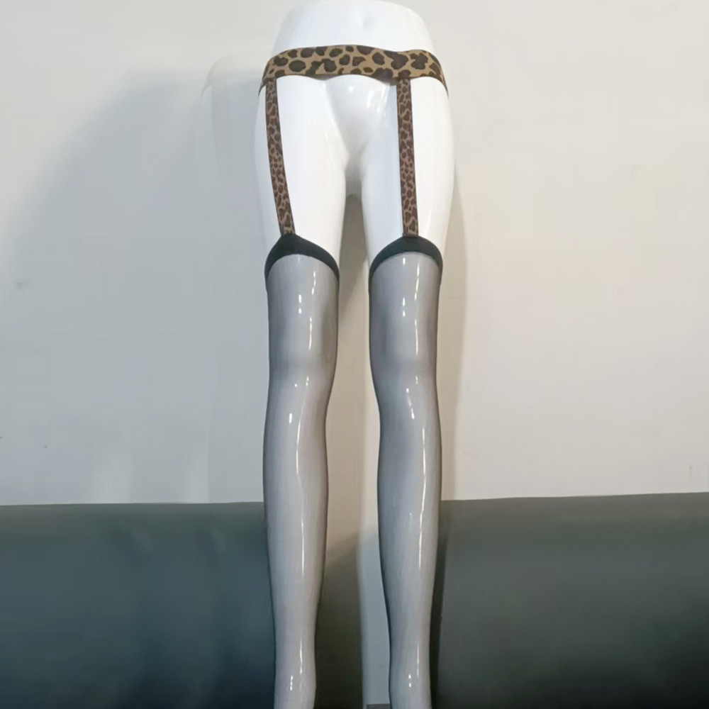 Night listening incense sexy leopard print suspenders royal sister pure desire black silk women ultra-thin temptation open crotch passion free fun silk