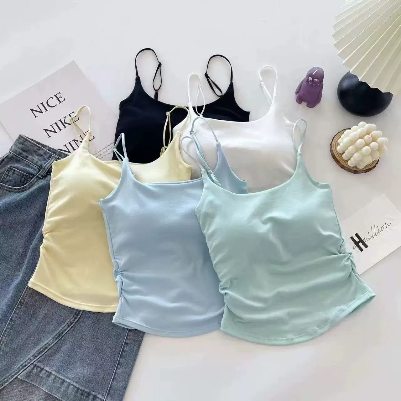 Топ-камисоль slim fit, базовый женский слой с регулировкой бретелей — универсальный размер (35–60 кг), разные цвета