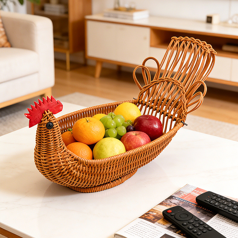Cesta de Frutas con Forma de Pato de Imitación, Cesta de Pan, Decoración de Hogar de Ratán, Adorno para Sala de Estar, Cesta de Almacenamiento para Escritorio