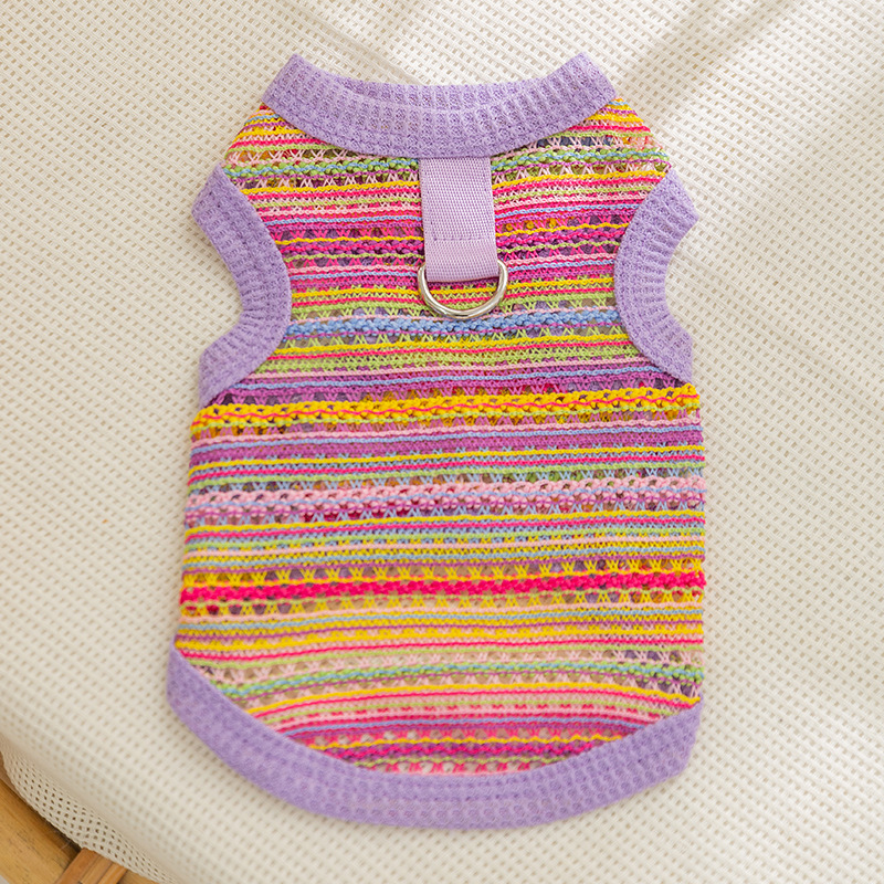 Primavera y verano gatos no peludos gatos multicolores tejidos chalecos huecos perros perros pequeños y medianos Teddy Bear ropa de mascotas