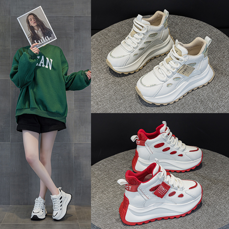 9972 Genuine Leather High-Top Shoes for Women 2025 New Popular Versatile Spring and Autum Thick-Soled Sports and Casual Shoes